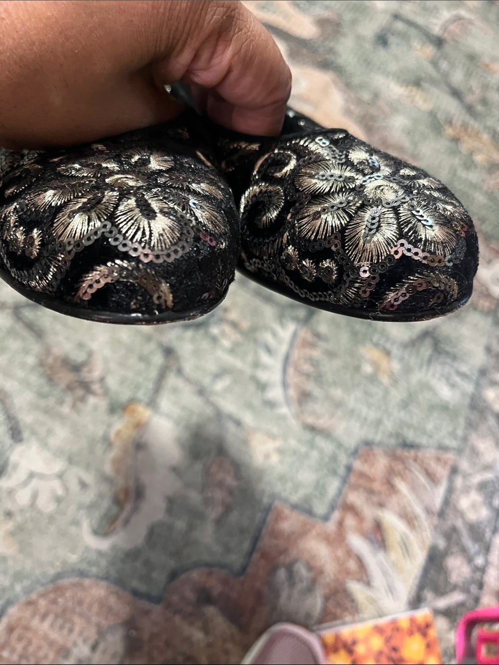 Stuart Weitzman Black and Silver Embroidered Flats VGC - Picture 5 of 5